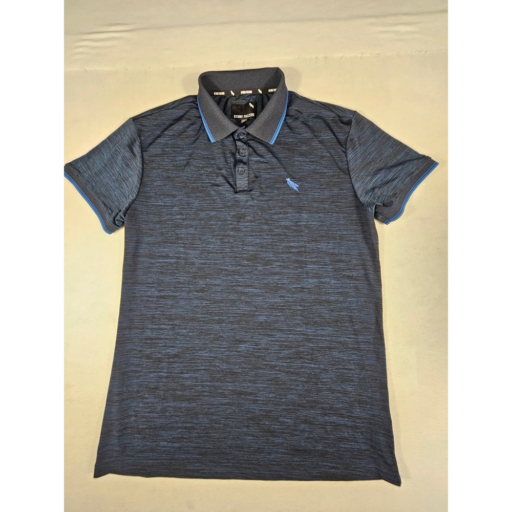 Stone Falcon Mens Large Navy Blue Space Dye Short Sleeve Performance Polo Shirt